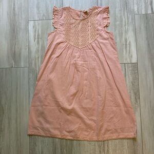 NWT Yo Baby Blush Pink Cotton Flutter Sleeve Dress with Embroidery, girls 11